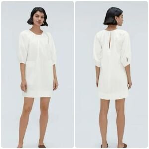 Everlane White Seersucker White Puff Sleeve Mini Dress